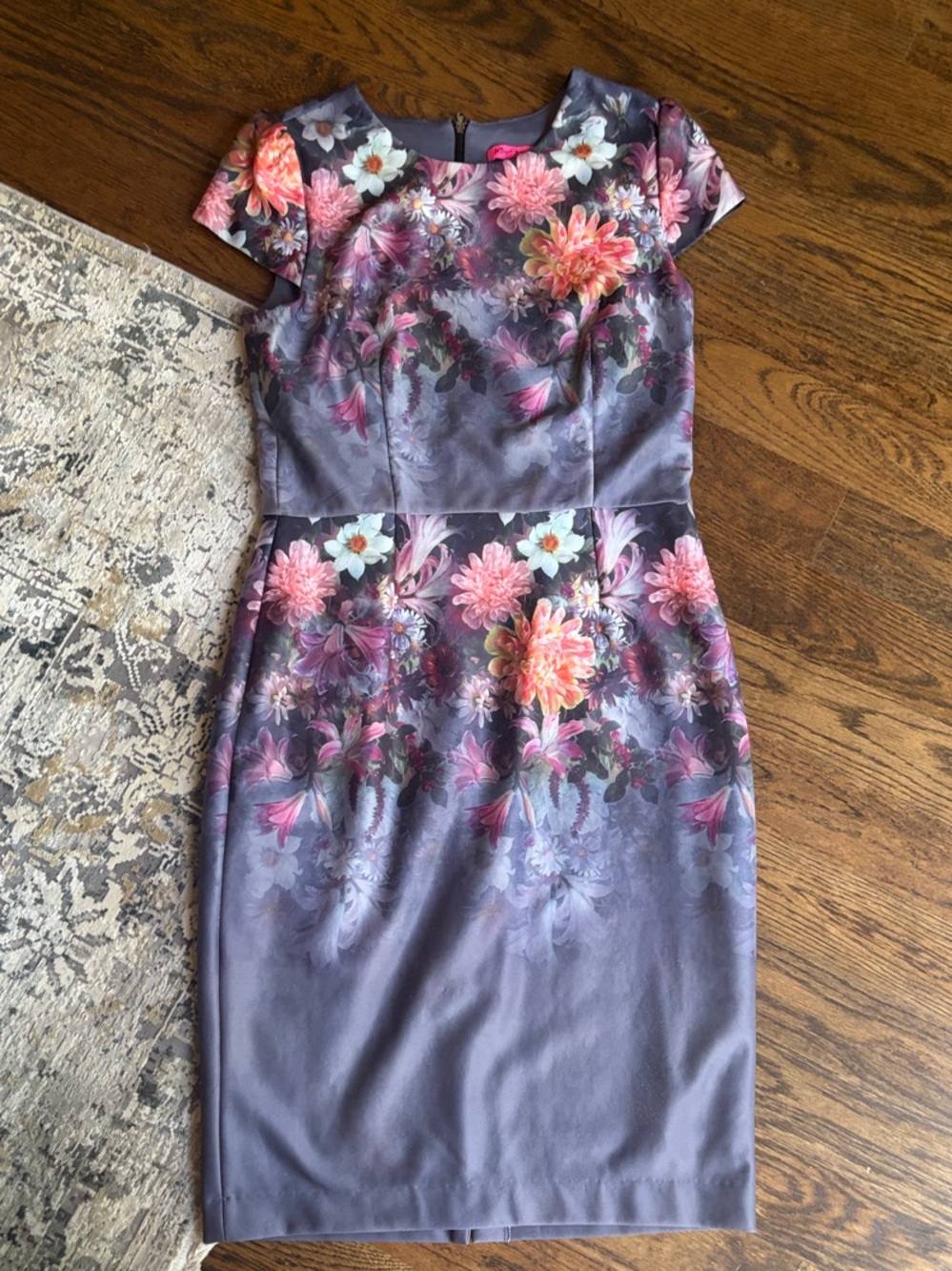 Betsey Johnson Lavender Midi Dress with Pink Floral Print